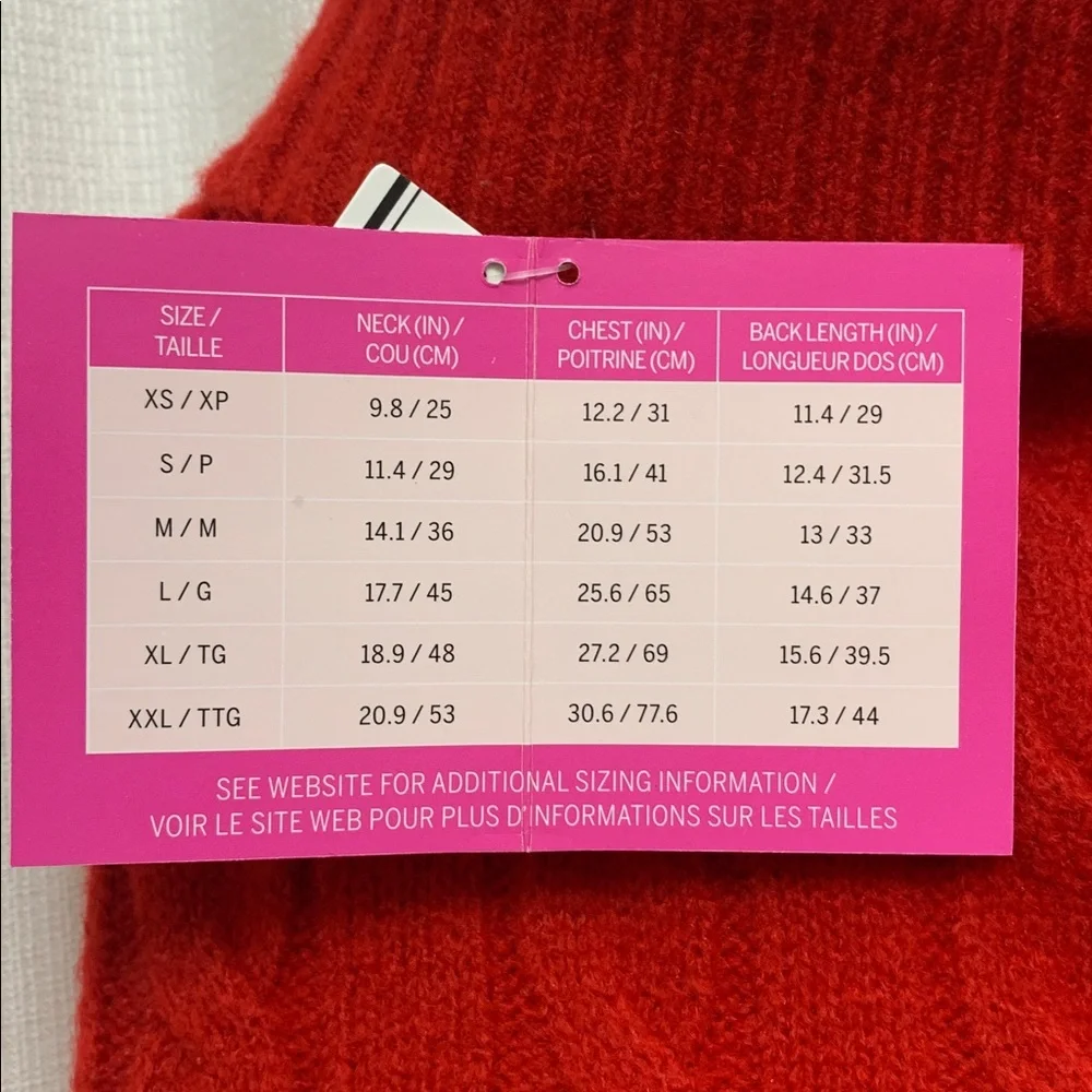 Victoria's Secret Pink Red Cable Knit Dog Sweater XL